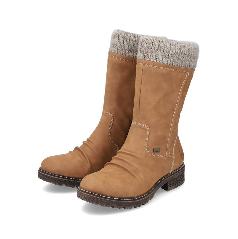 Rieker Damen Stiefel Slipper Hochschaftstiefel Gefüttert Modeschuh kamelbraun