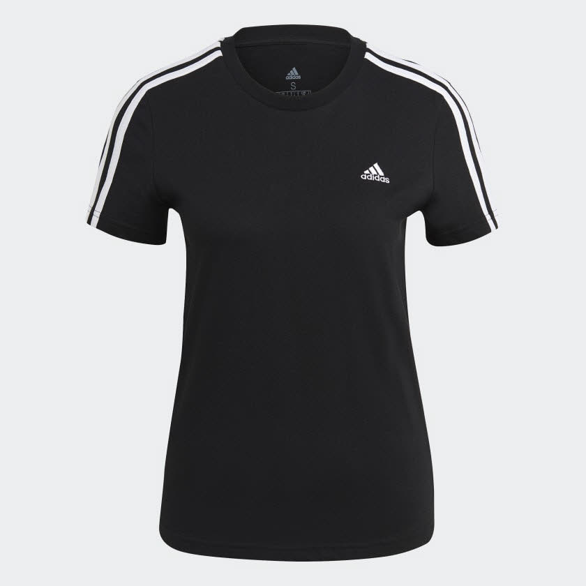 adidas DA W 3S T Essentials Slim 3-Streifen T-Shirt Freizeit Sport Damen schwarz NEU