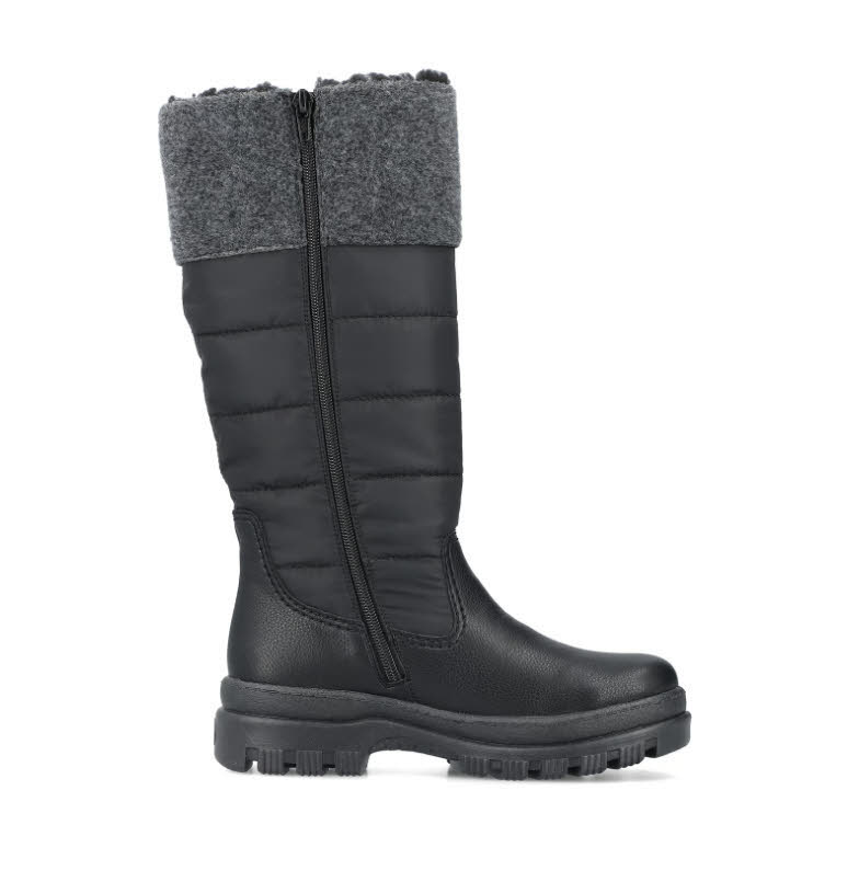 Rieker Damen Stiefel Hochschaftstiefel Gefüttert Winterstiefel Slipper schwarz