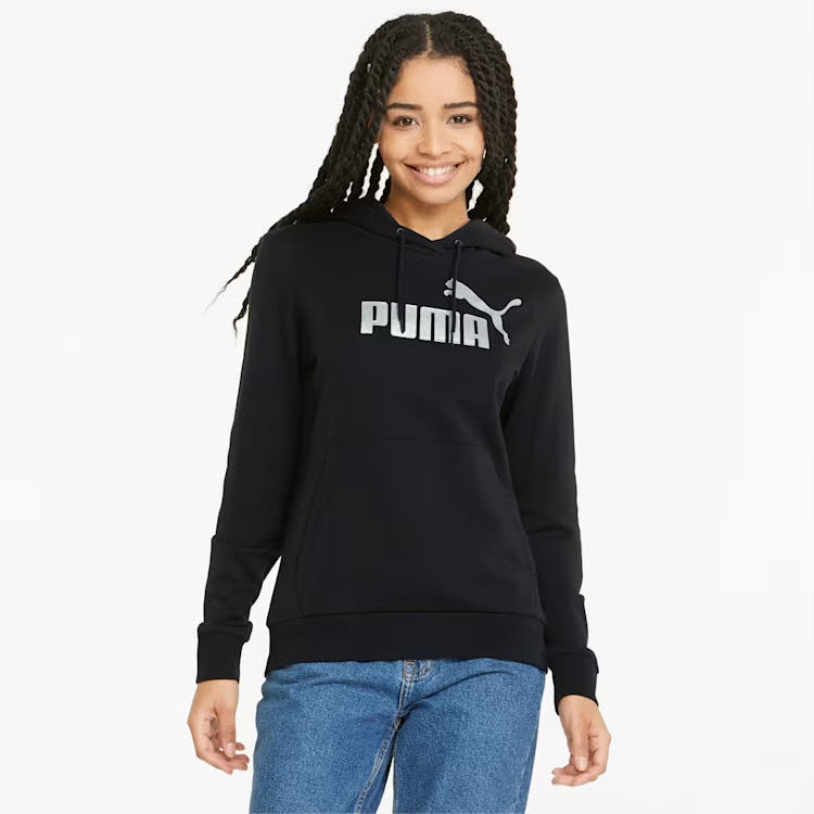 Puma Essentials+ Metallic Logo Hoodie Damen Kapuzenpullover schwarz