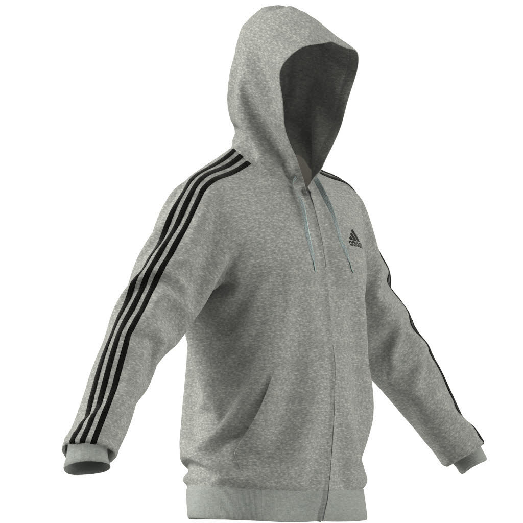 adidas Essentials French Terry 3-Streifen Herren Kapuzenjacke Freizeitjacke grau