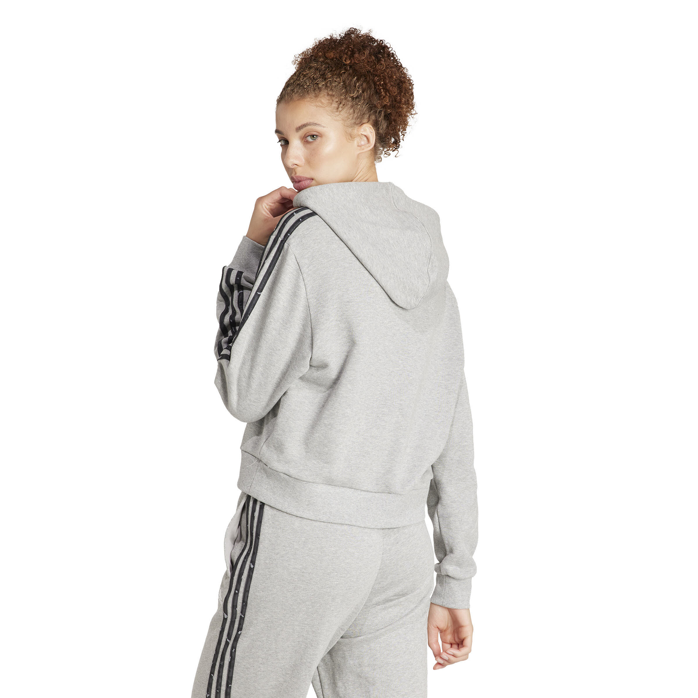 adidas Essentials 3-Streifen Animal Print Relaxed Hoodie Kapuzenpullover Damen grau