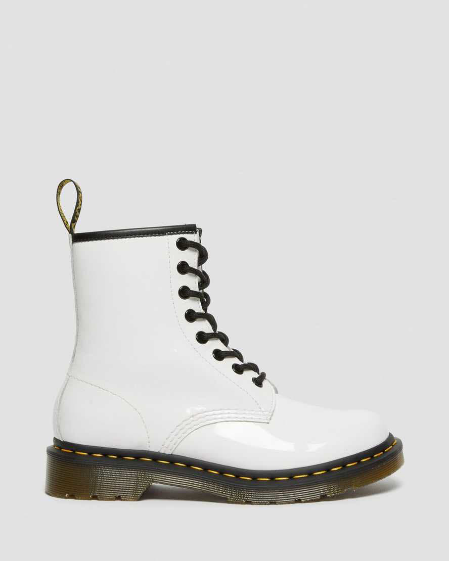 DocMartens Lacklederstiefel White Patent Lamper Schnürstiefel Damen weiß NEU