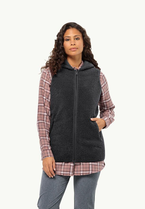 Jack Wolfskin High Curl Long Vest W Fleeceweste Damen schwarz