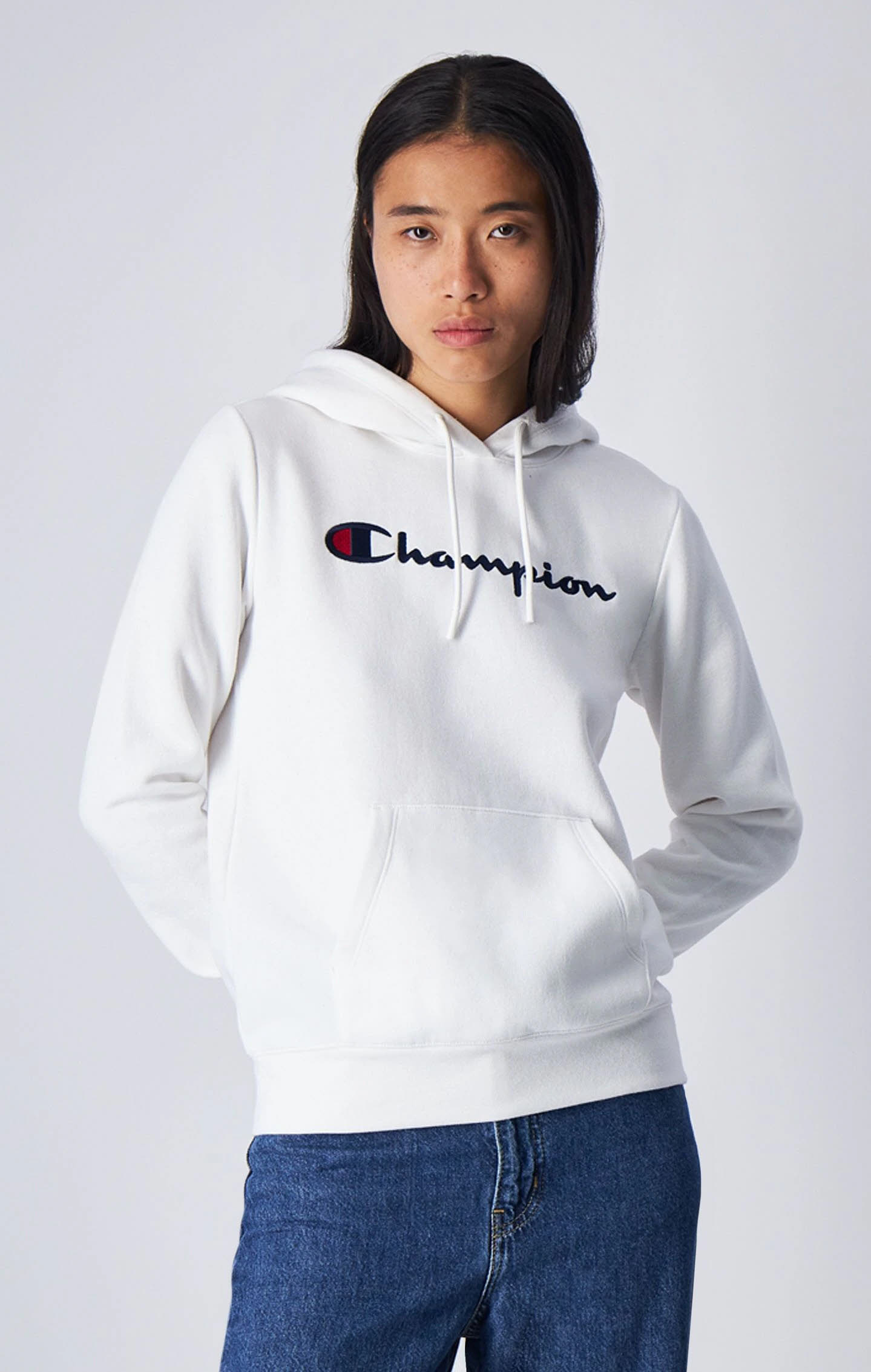 Champion Kapuzenpullover aus leichtem Fleece Damen Hoodie weiß