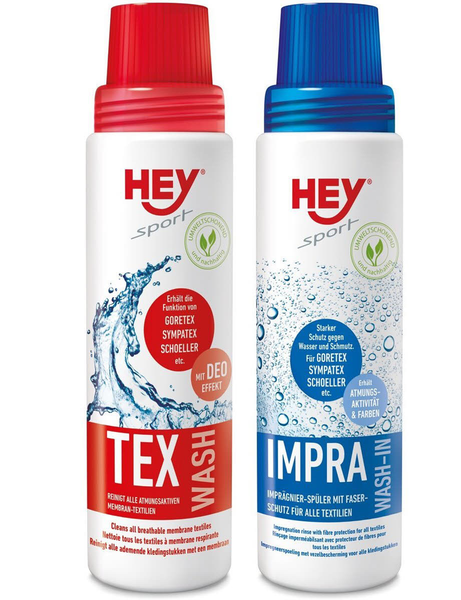HEY Sport Impra Wash In + Tex Wash In Waschmittel Textilien Membran Set je 250ml NEU