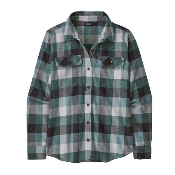 Patagonia Long-Sleeved Organic Cotton Midweight Fjord Flannel Shirt Damen Hemd grün NEU