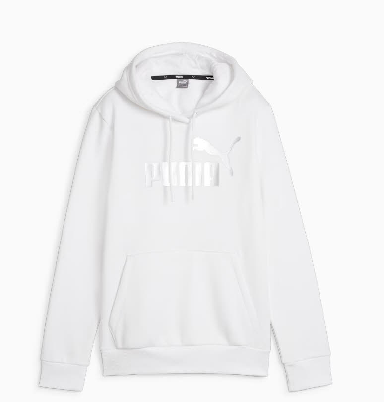 Puma Essentials+ Metallic Logo Damen Hoodie Kapuzenpullover weiß