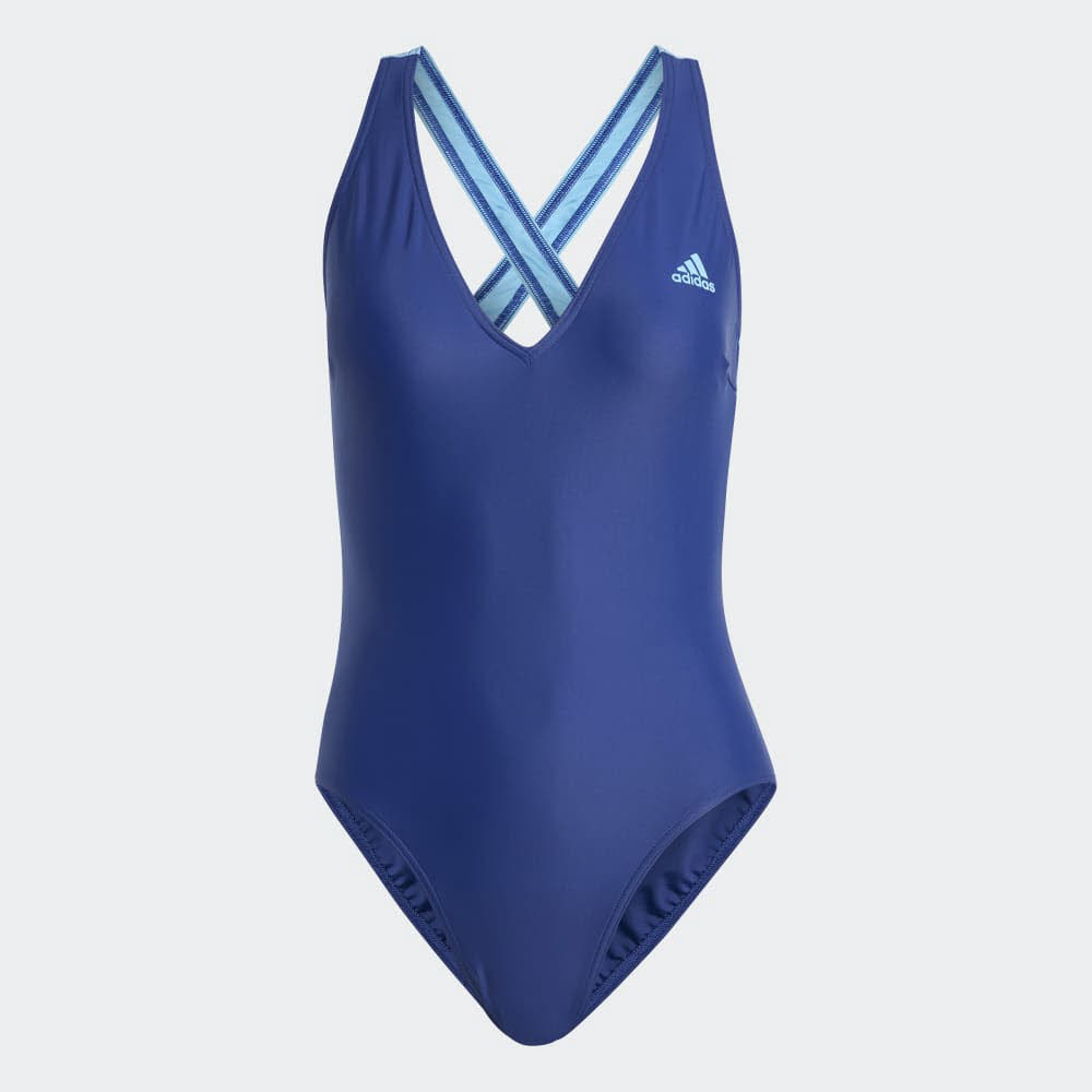 adidas 3-Sreifen Damen Badeanzug Einteiler Schwimmanzug blau