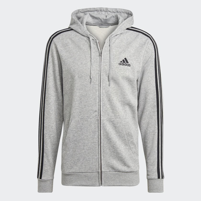 adidas Essentials French Terry 3-Streifen Herren Kapuzenjacke Freizeitjacke grau