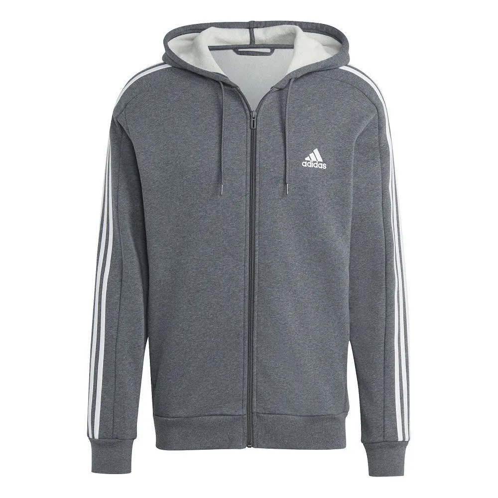 adidas M 3S FL FZ HD Herren Kapuzenjacke Trainingsweste grau NEU